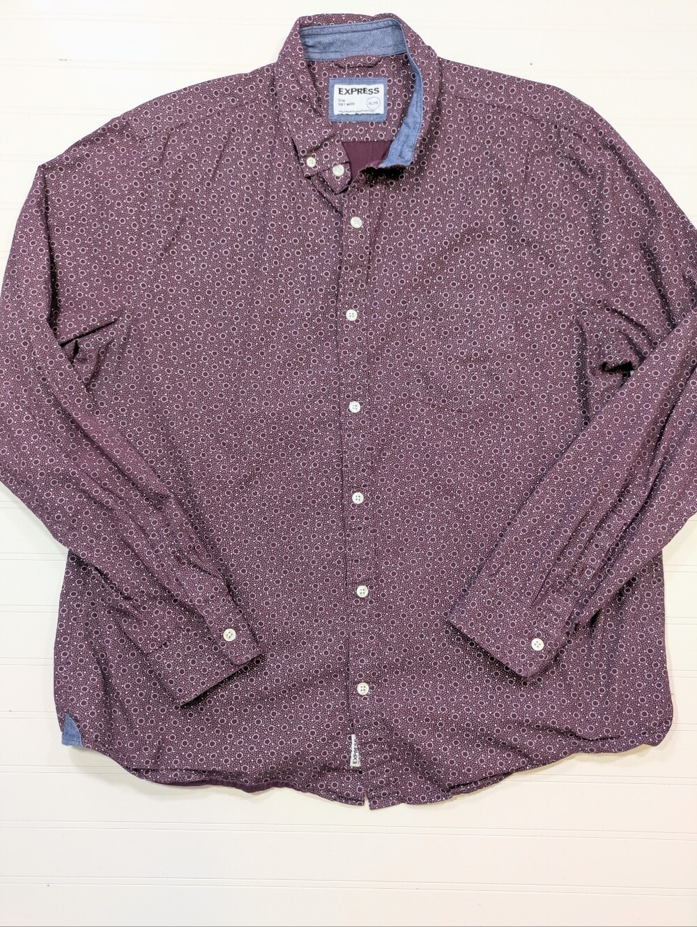 Express Maroon Retro Print Soft Wash Slim Fit Button Down Shirt